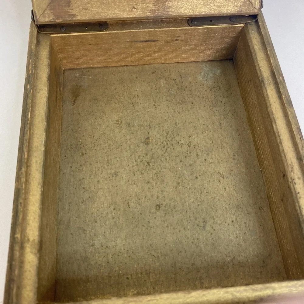 Vintage Wood Vanity Dresser Gold Jewelry Box Mirror 5x6